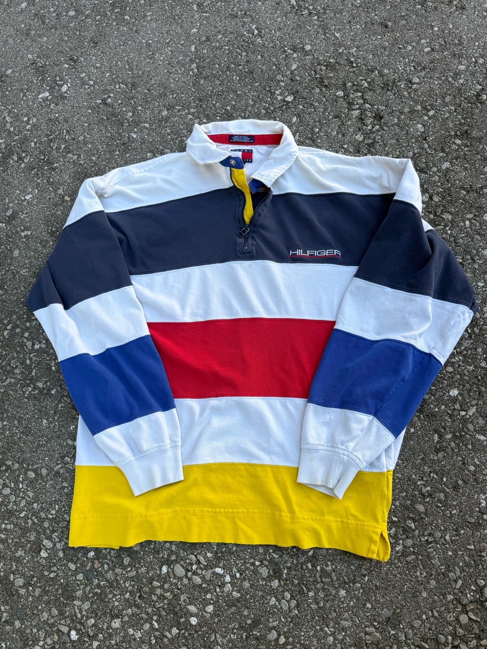 Tommy Hilfiger Long-Sleeve Striped Rugby in Navy White Red Blue Yellow